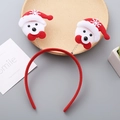 Christmas headband with spring-loaded bears and Santa hats on red plush base - Snowman