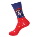 Dia de los Muertos Socken mit rot-blauem Muster und Stickerei eines Skelett-Musikers - 1375-Rot-blauer Schädel-Musiker