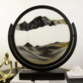 Round 3D moving sand art decor with black frame and golden mountain landscape - 12 Inch Rotate Black