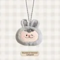Borsa a tracolla in peluche a forma di coniglio grigio con cordino a righe bianche e nere - Versione Cordino a Righe / Grigio
