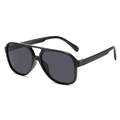 Classic all-black double-bridge aviator sunglasses with high-gloss retro resin frame - Black Frame Grey Lens