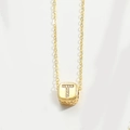 Golden cube necklace with letter T pendant and sparkling micro-inlaid white crystals - Letter T (XL3420)
