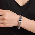 Silver titanium steel bracelet with black rectangular pendant and zircon stones - Silver Black Acrylic Bracelet (E068)