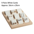 Bamboo jewelry tray with 9 white earring cards and natural wood base 16x20cm - 9 Slots - White PU