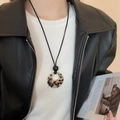 Faux leather magnetic eyewear holder necklace with black and white tortoiseshell pendant - 40# Necklace Khaki Tortoiseshell Ring