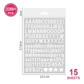 Detaillierte Größentabelle für Alphabet-Aufkleber-Set mit über 2280 Teilen und 15 Bögen - 15 Blatt/Set / Künstlerisches Alphabet Weiß (P78)