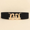 Cintura elastica nera da donna con fibbia circolare geometrica in metallo dorato - Nero (19760)
