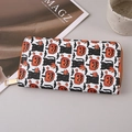 Halloween PU leather long wallet with black cat and pumpkin prints and gold zipper - White Cat Pumpkin Maple