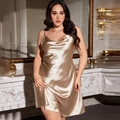 Luxuriöses champagner-goldenes Satin-Slipkleid mit Wasserfall-Ausschnitt und Spaghettiträgern - 3XL / Champagnergold