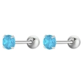 6mm sky blue cubic zirconia magnetic stud earrings with polished silver metal finish - 1 Pair / Medium (7983) / Silver Blue