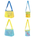 Large mesh beach bag for kids toys in yellow and blue colors with adjustable straps - Blue/Yellow Shoulder Mesh Bag + Mesh Bucket 4-Piece Set