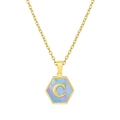 Golden necklace featuring a hexagonal shell pendant with the letter C on a gold chain - Blue Shell C