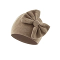 Infant double-layer knit warm beanie with large bow in dark khaki for newborns - Dark Khaki (Bow Turban Hat)