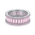 S925 sterling silver ring featuring pink emerald-cut stones and round zircon accents - US 8 / Platinum Pink