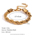 Détail du bracelet chaîne corde en acier inoxydable plaqué or 18K avec dimensions - Bracelet Chaîne de Corde Épaisse 8mm 15cm