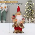Standing 22cm Santa Claus fabric doll in red and brown outfit with a burlap gift bag - Red and Brown Glossy Style