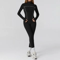 Women's black high-stretch yoga set with white contrast stripes and zipper top - S / Top And Bottom / Jacket + Pants / Premium Black
