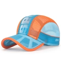 Atmungsaktive Mesh-Baseballkappe für Kinder in Blau und Orange Patchwork-Design - Verstellbar für Kinder / Seeblau mit Orange
