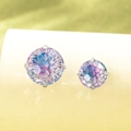 Pair of silver titanium steel screw studs with round multi-color zircon stones - Rose Red Blue (A402-5)