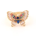Macro view of gold butterfly ring with colorful cubic zirconia and marquise stones - Rainbow Design 8
