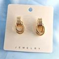 Minimalist gold triple hoop earrings in a geometric multi-layered design on display card - 13.5x25 Gold Style
