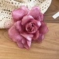 Close-up detail showing the delicate layered mesh petals of the mauve fabric rose hair clip. - Rose Purple Mesh Flower Duckbill Clip (16#) / Red