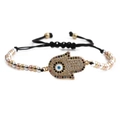 Bracelet Hamsa ajustable Main de Fatma avec cristaux colorés et billes dorées - Perles de Chance Tricolores / Corde Noire Multicolore