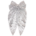 Barrette à cheveux gros nœud à paillettes argentées avec longs rubans pour queue de cheval - Argenté