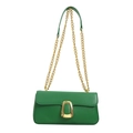 Minimalist green shoulder bag featuring a gold chain strap and a metallic buckle closure - Green