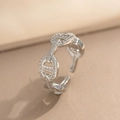 Sparkling pavé zircon anchor chain link open ring in a polished silver finish for women - Silver (6801)