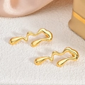 Minimalist gold-plated stainless steel stud earrings with a wavy fluid metal design - EH605-Fluid Art Wave