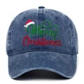 Λεπτομέρεια κεντήματος Merry Christmas σε ξεπλυμένο σκούρο μπλε τζιν καπέλο μπέιζμπολ - Ρυθμιζόμενο / Ναυτικό μπλε