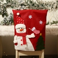 Christmas chair cover featuring 3D snowman design and festive red linen texture background - Snowman