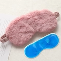 Pink rabbit fur sleeping mask with soothing blue gel insert for cold therapy - Hot/Cold Gel Pack Style / Lotus root pink