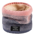 Pink and blue-grey knit neck warmer with thick plush lining and woven label - Pink