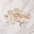 Five-piece gold decorative safety pin set with faux pearls and crystals on white silk - No. 6 Snowflake Pearl 5-Piece Set