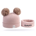 Set berretto e sciarpa in maglia rosa per neonato con pompon in ecopelliccia - Set Cappello e Sciarpa Cachi