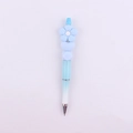 Detail of beaded pen with light blue flower silicone topper and gradient blue barrel - Blue Flower