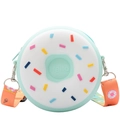 Cute mint green donut silicone crossbody bag for kids with orange patterned strap - Cyan Donut