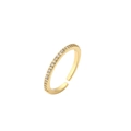 Gold plated adjustable open ring featuring minimalist sparkling pave zirconia stones - Adjustable Open / Thin Gold Ring Half Pave Style (CR0502)