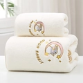 Thick coral fleece bath towel set with moon rabbit embroidery and soft plush texture - Moon Rabbit Beige