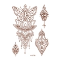 Brown henna mandala and butterfly waterproof tattoo sticker design in ethnic lace style - Butterfly Lotus Pendant Pattern (W-0738-S)