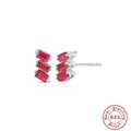 S925 sterling silver stud earrings featuring three vertical rectangular red rubies - 925 Silver / Silver - Rose Red Zirconia