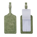 Avocado green PU leather luggage tags with adjustable buckle and privacy flap cover - Green