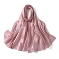 Elegant dusty pink satin long scarf for women with soft pleated texture and silk gloss - Pink