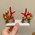 Detail of Christmas reindeer antler hair clips with festive red bows and gold berry accents - 19# Bow Snowflake Style Pair