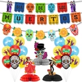 Dia de Muertos party decoration set with banners, balloons and honeycomb centerpieces - Combo Set 5
