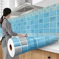 Blue and white checkered marble kitchen tile sticker with kitchenware icons for backsplash - 60cm Wide * 1m / Blue Restaurant