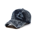 Berretto da baseball in denim blu scuro con fori sfrangiati vintage e stile street retrò - Adulto 56-60cm / Blu scuro