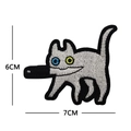 White embroidered cat patch with knife, heterochromia eyes, 6cm x 7cm tactical badge - White Cat with Knife (V01286-3)